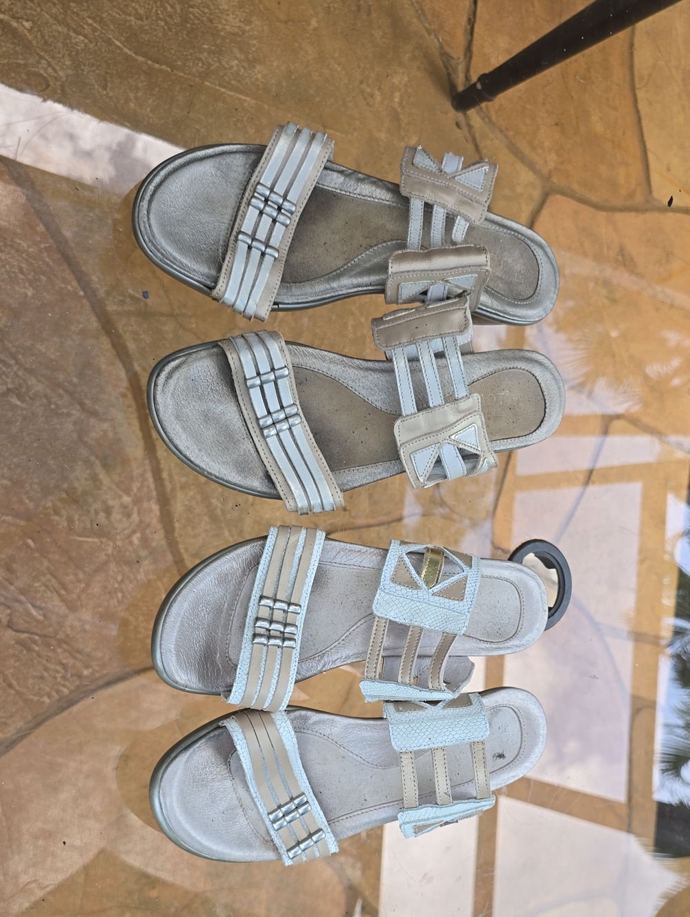 Naot Silver/Tan Leather Adjustable Strap Sandals 2 Pair